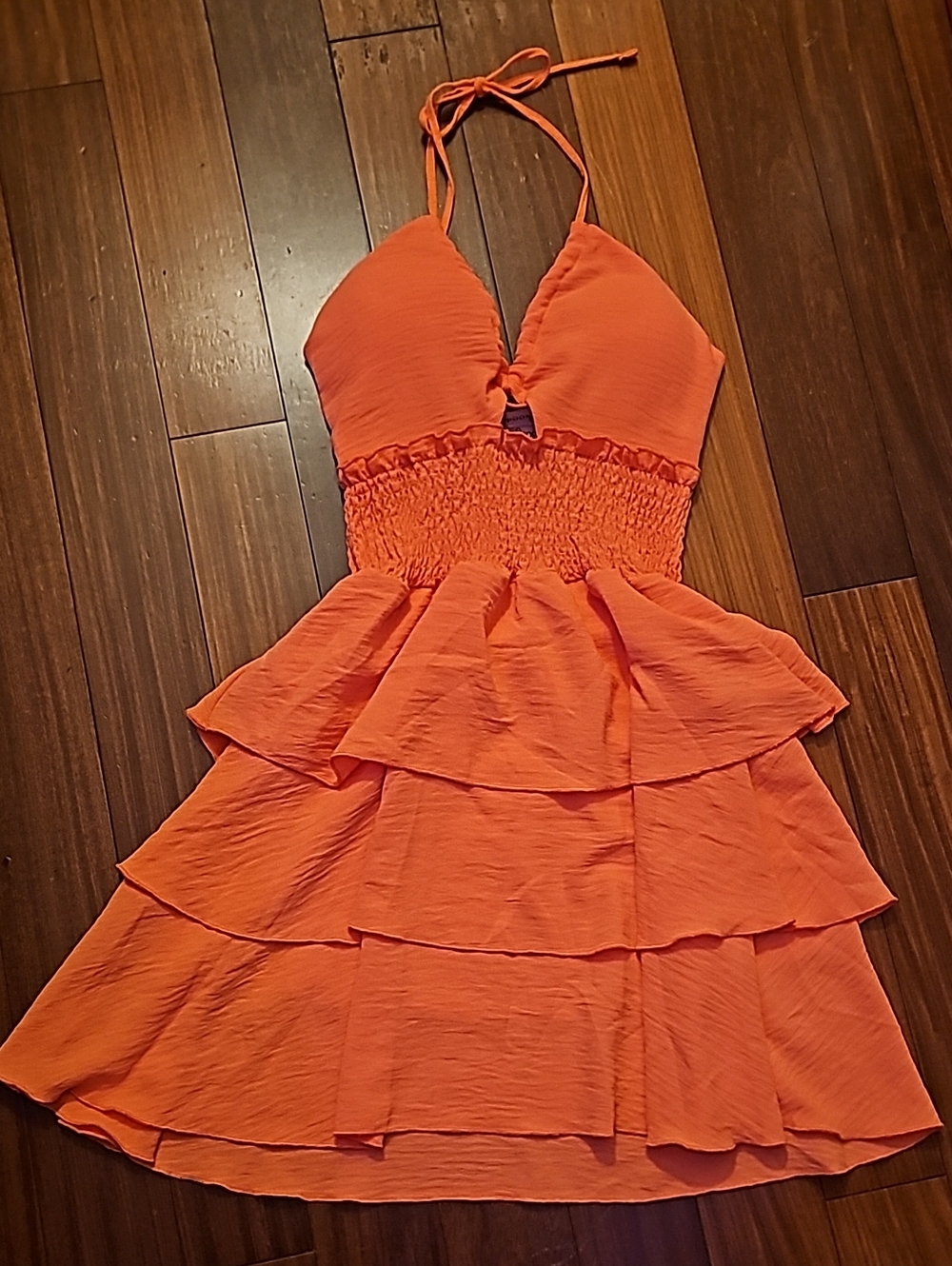 Coral Halter Tiered Summer Dress - Unbranded
